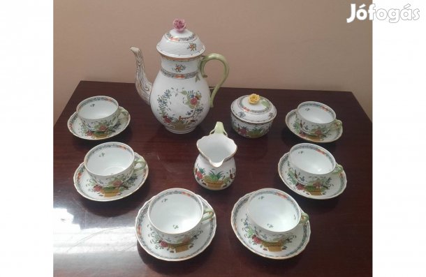 Herendi színes Indiai kosármintás porcelán teáskészlet, teás készlet