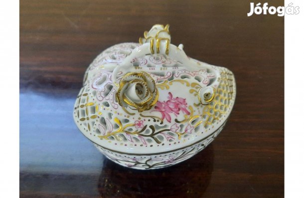 Herendi szív alakú pur-pur arany áttört bonbonier