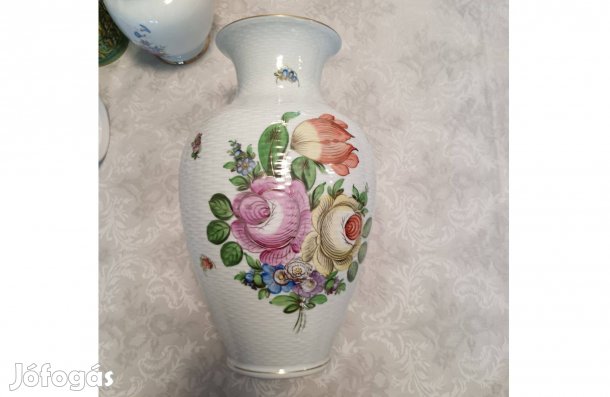 Herendi viktóriamintás hatalmas porcelán váza a drágább fonott mintás