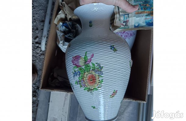 Herendi viktóriamintás hatalmas porcelán váza a drágább fonott mintás