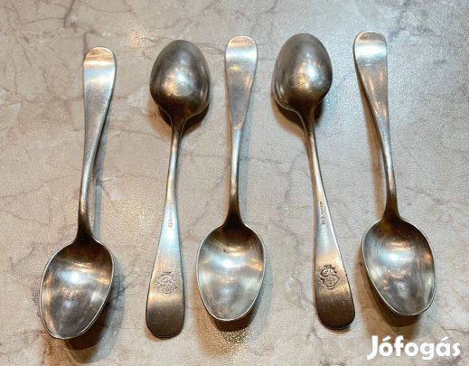 Hermann antik ezüstözött alpakka 5 db kiskanál jelzett