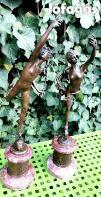 Hermész és Fortuna mitológiai bronz szobrok