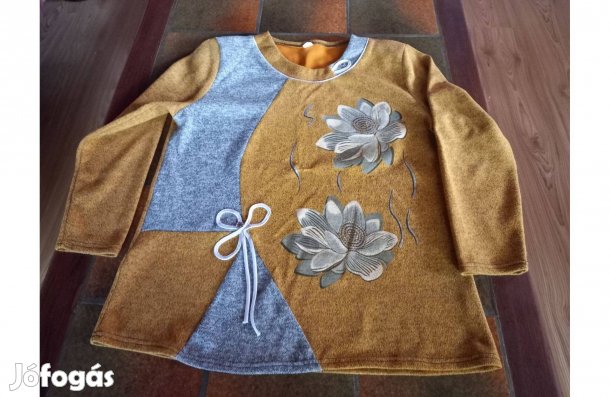 Hévízi virágos sárga tunika, pulóver 42-es, 66 cm hosszú - Új