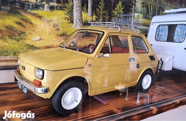 Hibátlan 1:8 Deagostini Fiat 126 P modell, lakókocsival, plexivel