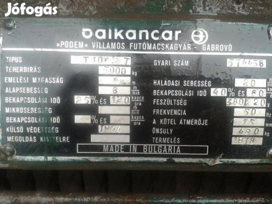 Híd daru 5 Tonnás teherbírású eladó