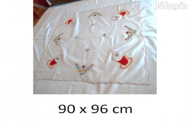 Hímzett asztalközép terítő, sarkaiban szalvéta tartó zsebekkel