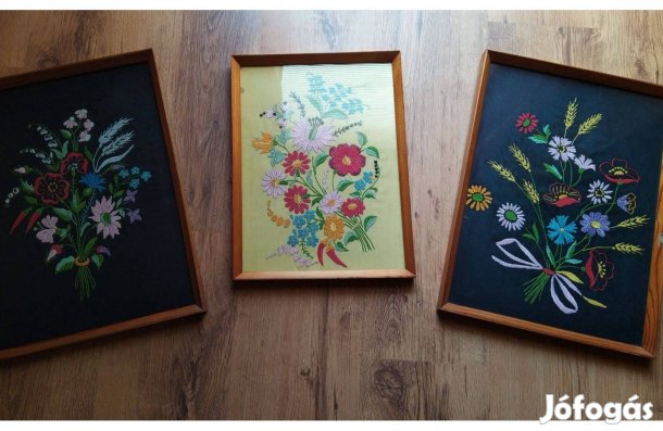 Hímzett faliképek, retró dísztárgy, hagyaték