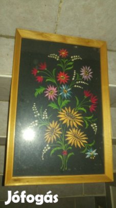 Hímzett virágkép 30x50cm fakerettel