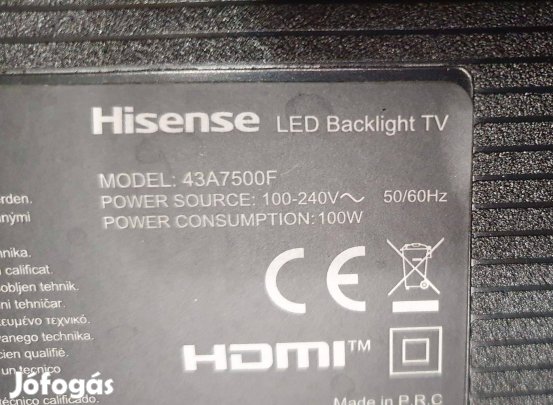 Hisense 43A7500F LED tv hibás törött alkatrésznek