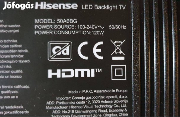 Hisense 50A6BG LED LCD tv UHD 4K hibás törött alkatrésznek