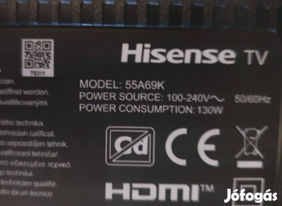 Hisense 55A69K LED LCD tv hibás törött alkatrésznek eladó