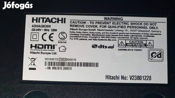 Hitachi 43Haq6360 LED LCD tv hibás törött alkatrésznek eladó