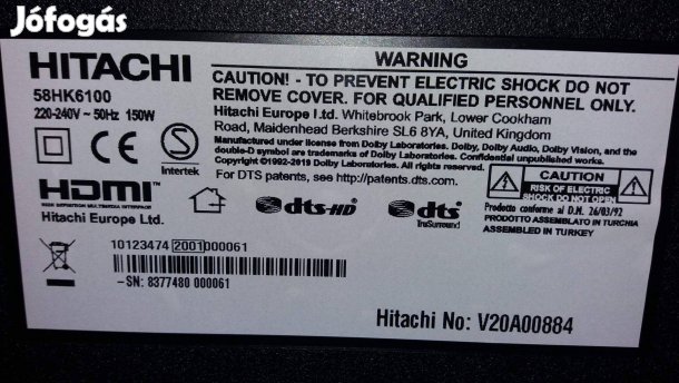 Hitachi 58HK6100 LED tv törött alkatrésznek Mainboard elkelt, 0 perces