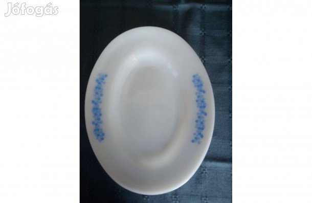 Hőálló ovális kínáló tál, virágkoszorús brazil tejüveg Thermo-Rey