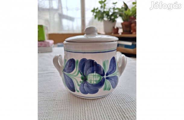Hódmezővásárhelyi jelzett kerámia csupor fedéllel