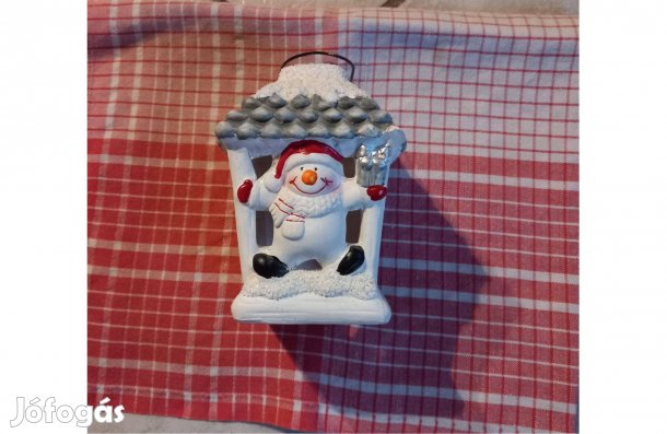 Hóember kerámia mécsestartó 13 x 9 cm - Új