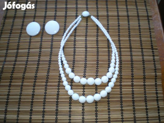 Hófehér duplasoros nyaklánc fülbevalóval újszerű állapotban