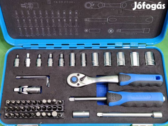 Högert HT1R485 1/4" 53 részes dugókulcs és bitkészlet fém dobozban