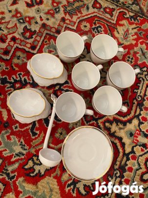 Hollóházi Arany Szegélyes Porcelán Kávéskészlet