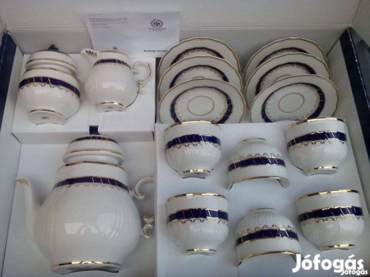 Hollóházi KÉK Rózsa Mintás Teáskészlet,Teakészlet