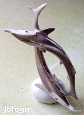 Hollóházi Porcelán Halak Sorozat Kecsege Pár Nagy méretű Darab