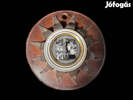 Hollóházi, Szász Endre - Fali tányér bőr keretben