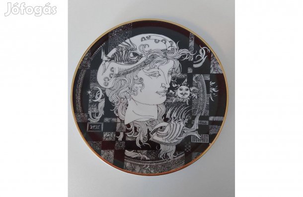 Hollóházi falitányér 19 cm, Adria minta Szász Endre tervezés