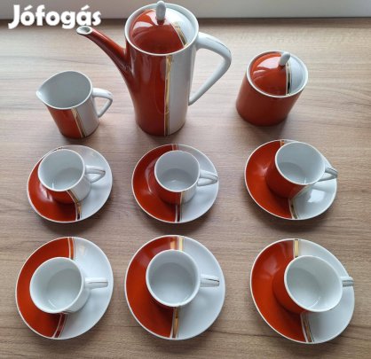 Hollóházi piros színű mokkás / kávés készlet