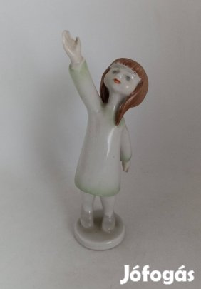 Hollóházi porcelán Art deco integető kislány!