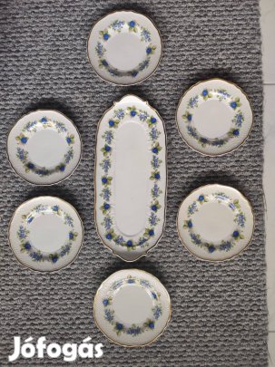 Hollóházi porcelán Pannónia szendvicskészlet, Szeder (7 részes)