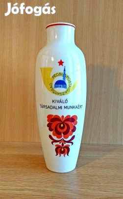 Hollóházi porcelán egyedi alkalmi váza jelzett Pécsi Postaigazgatóság