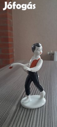 Hollóházi porcelán figura - fiú libával, kézzel festett