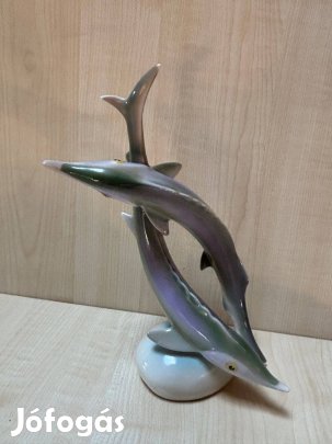 Hollóházi porcelán hal, kecsege páros,dísztárgy, figura