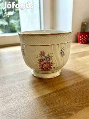 Hollóházi porcelán kaspó / virágtartó - kézzel festett, aranyozott