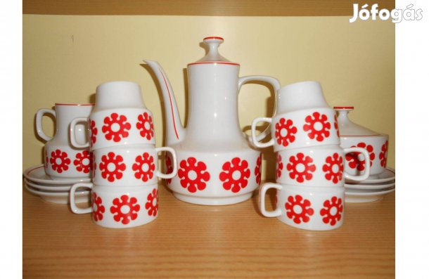 Hollóházi porcelán kávéskészlet. Gyönyörű, virágos. 15 részes