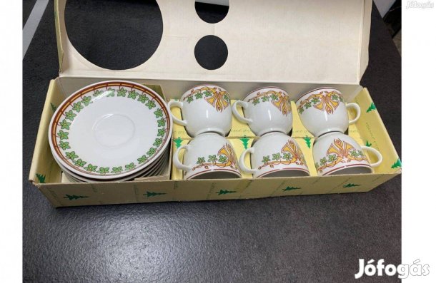 Hollóházi porcelán mokkás kávés készlet 6 személyes/12 db