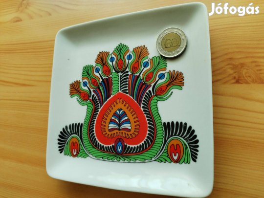 Hollóházi porcelán névjegytál Szép Kalocsai mintás