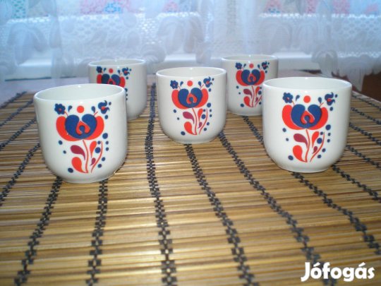 Hollóházi porcelán pálinkás kupicák poharak 5 db-os készlet