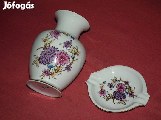 Hollóházi porcelán szett váza + hamutartó