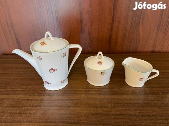 Hollóházi porcelán teás kanna, cukor tartó, citromlé kiöntő