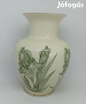 Hollóházi porcelán zöld mintás váza!