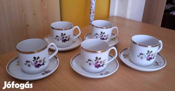 Hollóházi rózsás 5 szem. vintázs mokkás készlet