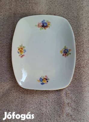 Hollóházi tál retro virágmintás porcelán, dekoratív darab