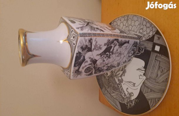 Hollóházi váza Négy évszak 24 cm és Hollóházi tányér Pillangó 24 cm