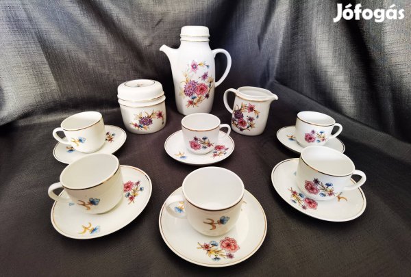 Hollóházi virágmintás kávéskészlet