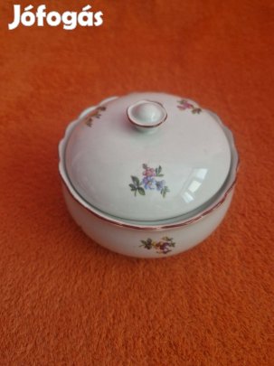 Hollóházi virágmintás porcelán cukortartó régi