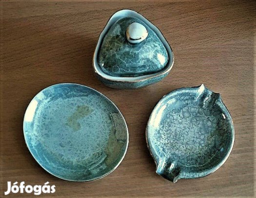 Hollóházi zöld színű lüszteres porcelán asztali szett