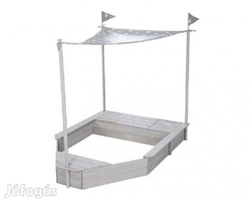 Homokozó fényvédő vitorlával, játszótálcával,Roba hajó formájú, fa,Új