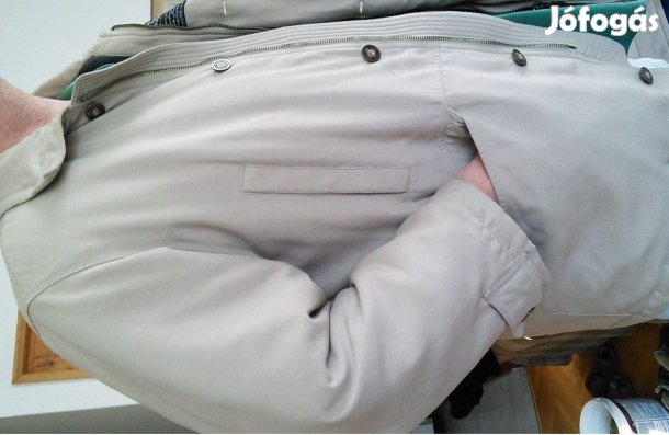 Homokszínű férfi kabát M bélelt gomb cipzár télikabát bézs barna