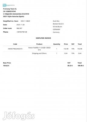 Honor Pad x9a (6GB RAM és 128 GB tárhely) Tablet tokkal együtt.